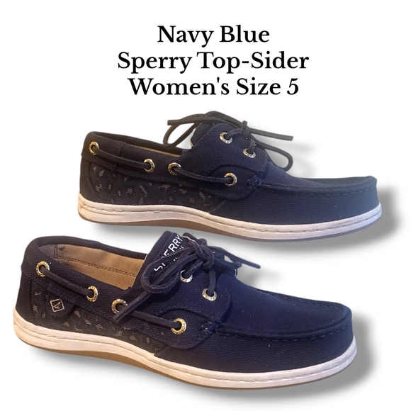 Sperry Top Sider Koifish Cheetah Navy Boat Shoes Women's‎ Size 5 Style STS87092 - Picture 1 of 13
